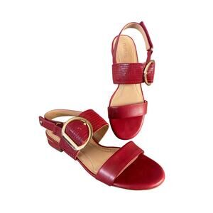 Nurture Darcie red embossed leather flat 2 strap slingback sandal